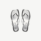 KABE SHOP INC Square Toe Lily Mirror flip-flops in a metallic silver finish with a modern square toe design.