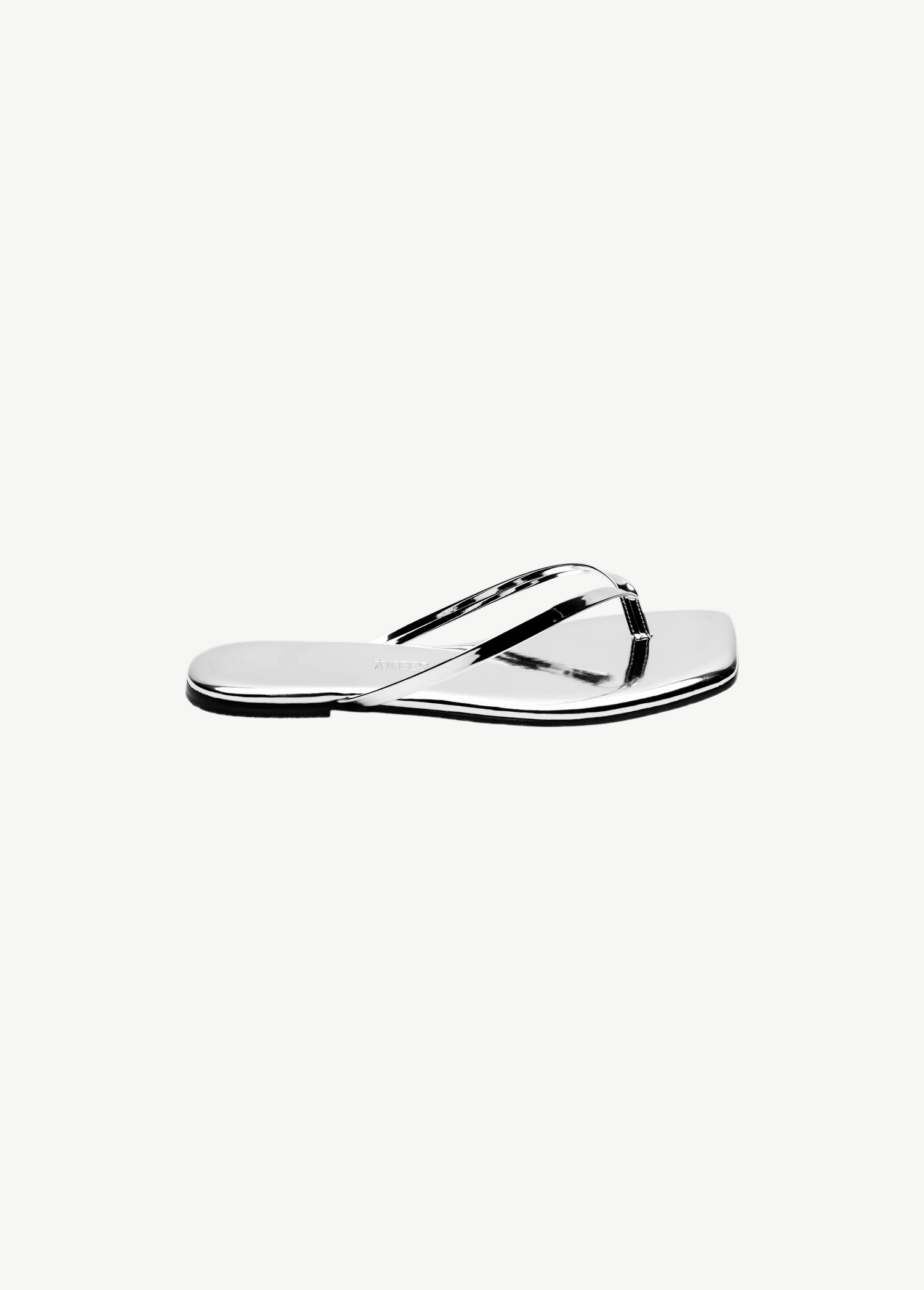KABE SHOP INC Lily mirror silver flip-flops with a contemporary square toe design and flat sole