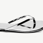 KABE SHOP INC Square Toe Lily Mirror flip-flops in metallic silver with a sleek, modern square toe design.