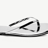 KABE SHOP INC Square Toe Lily Mirror flip-flops in metallic silver with a sleek, modern square toe design.