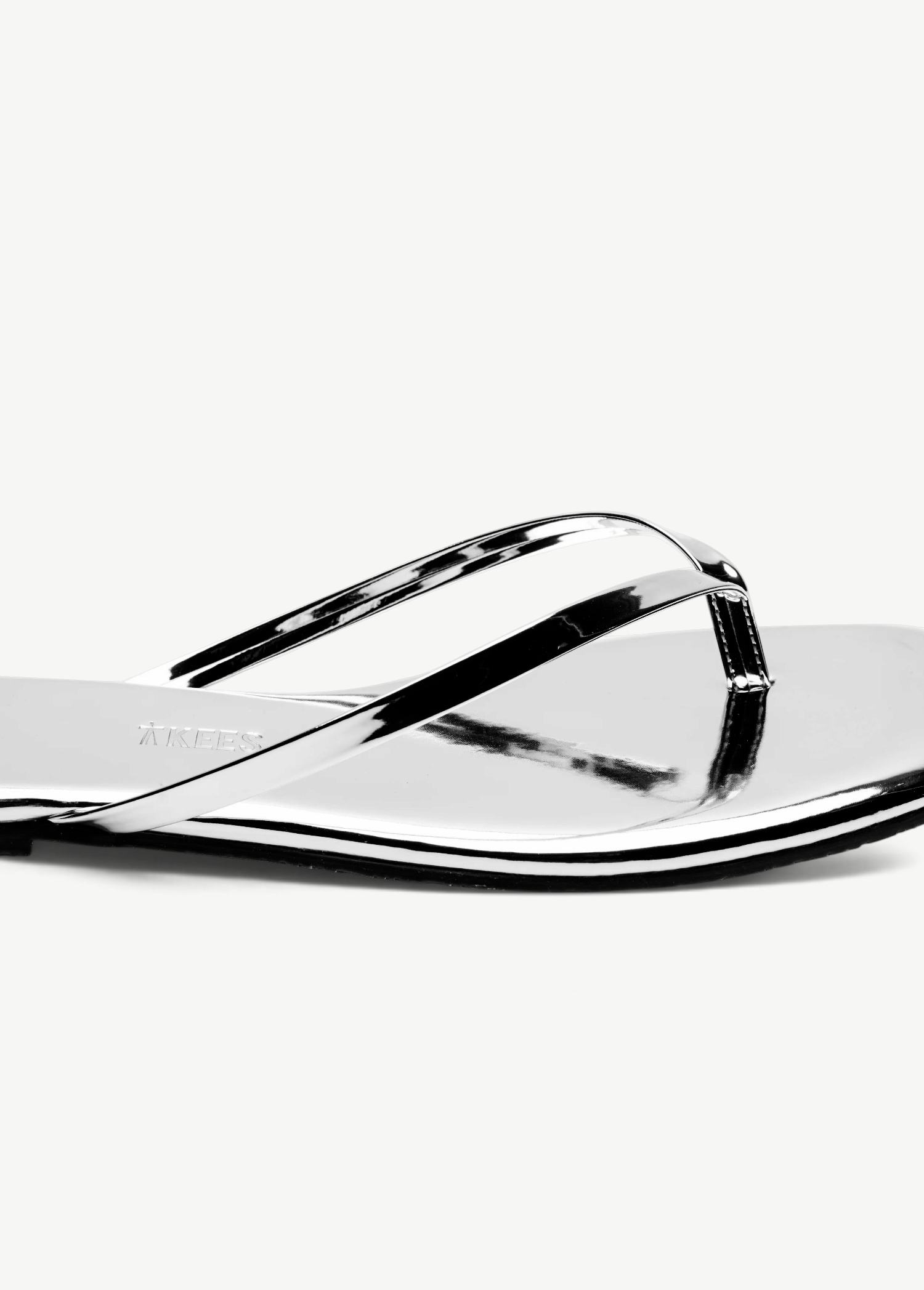 KABE SHOP INC Square Toe Lily Mirror flip-flops in metallic silver with a sleek, modern square toe design.