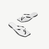 KABE SHOP INC Square Toe Lily Mirror flip-flops in metallic silver with a modern flat design