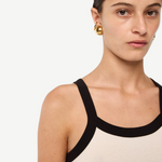 KABE SHOP INC Tovi tank top in beige stretch cotton rib with black bonded straps and a low neckline