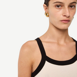 KABE SHOP INC Tovi tank top in beige stretch cotton rib with black bonded straps and a low neckline