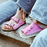 KABE SHOP INC two-band chew-colored suede sandals with turquoise studs and stone embroidery on an anatomical sole