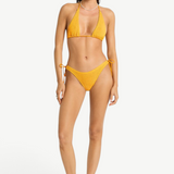 KABE SHOP INC Sofie Tri bikini set in vibrant yellow with textured fabric, triangle top, and side-tie bottoms.
