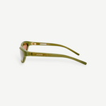 KABE SHOP INC Jacquemus Curvo cat-eye sunglasses in green acetate with brown lenses and gold branding, side view.