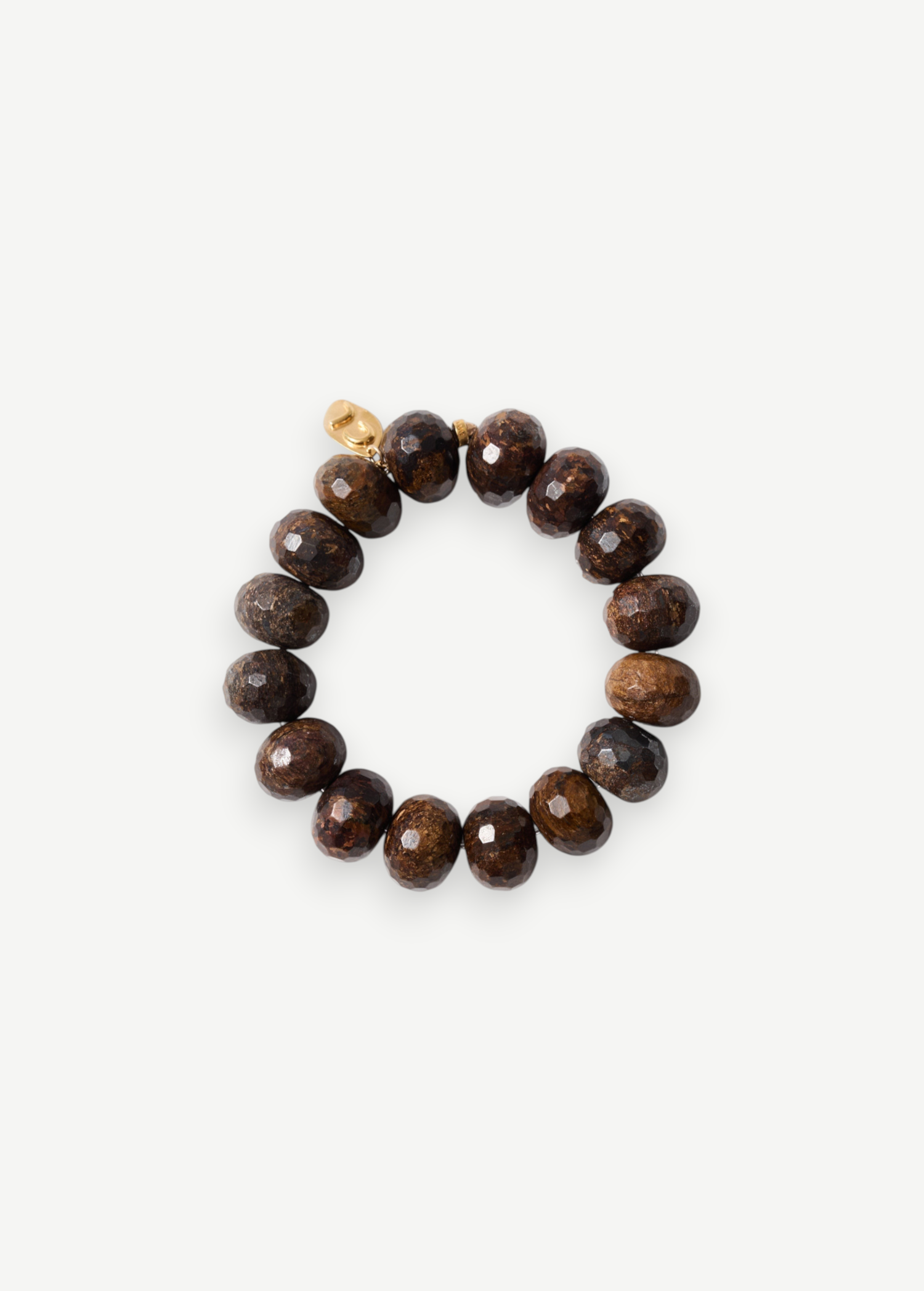 KABE SHOP INC Bronzite Bracelet featuring faceted brown natural stones and an 18K gold-plated sterling silver charm.