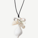 KABE SHOP INC conch shell and freshwater baroque pearl necklace on black satin cord with crystal accents