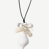KABE SHOP INC conch shell and freshwater baroque pearl necklace on black satin cord with crystal accents