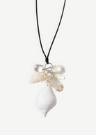 KABE SHOP INC conch shell and freshwater baroque pearl necklace on black satin cord with crystal accents