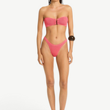 KABE SHOP INC Scene Brief bikini bottom in textured pink fabric with a high-cut leg and curved waistline.