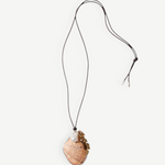 KABE SHOP INC Butterfly Shell Necklace with whiskey quartz, freshwater baroque pearl, and adjustable leather cord.