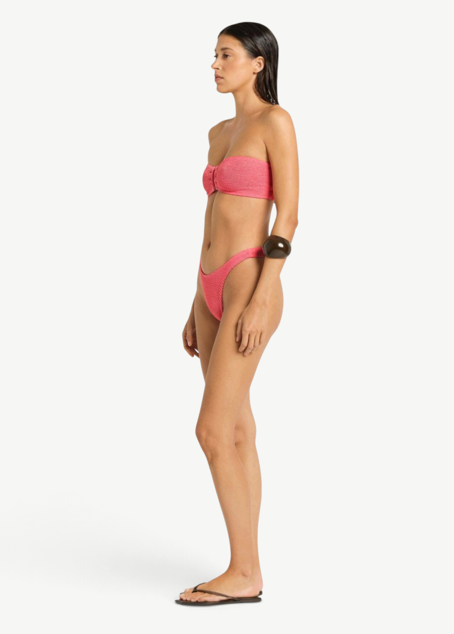 KABE SHOP INC Scene Brief bikini bottom in textured pink fabric with a high-cut leg and slim side profile.