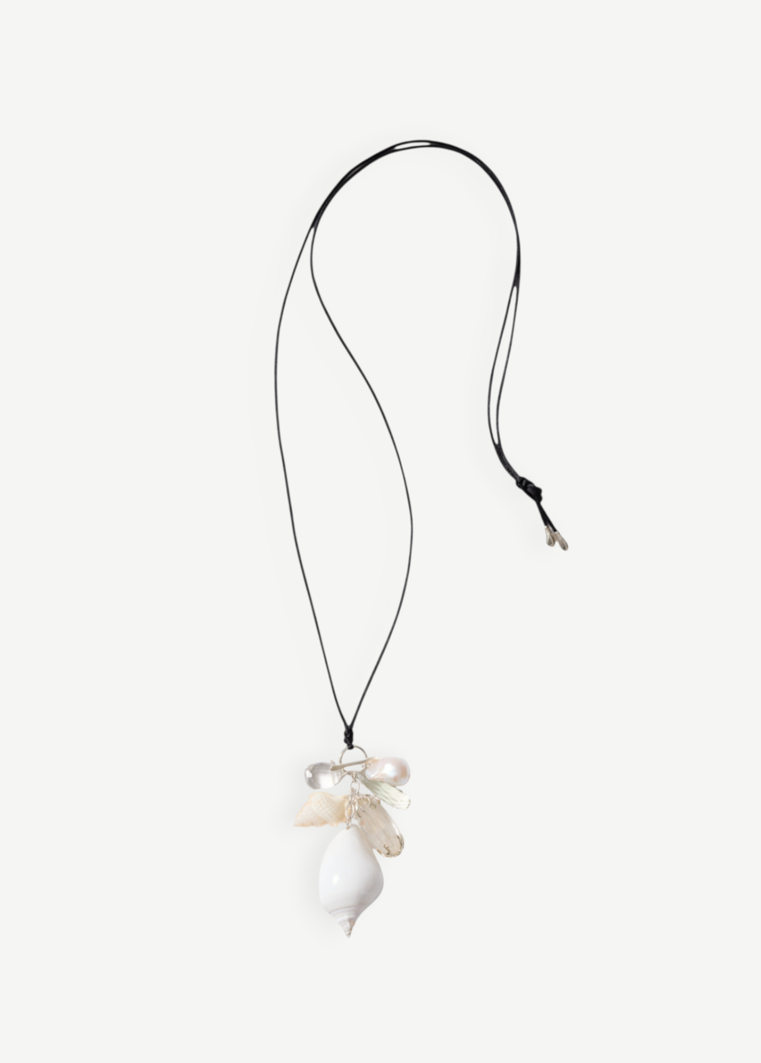 KABE SHOP INC conch shell and freshwater baroque pearl statement necklace on black satin cord with adjustable length