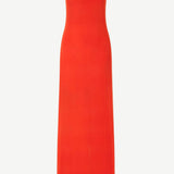 A vibrant red strapless Liliana Dress in a maxi length, perfect for evening dressing.