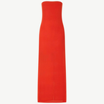 A vibrant red strapless Liliana Dress in a maxi length, perfect for evening dressing.