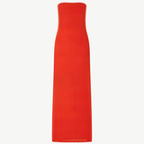 A vibrant red strapless Liliana Dress in a maxi length, perfect for evening dressing.