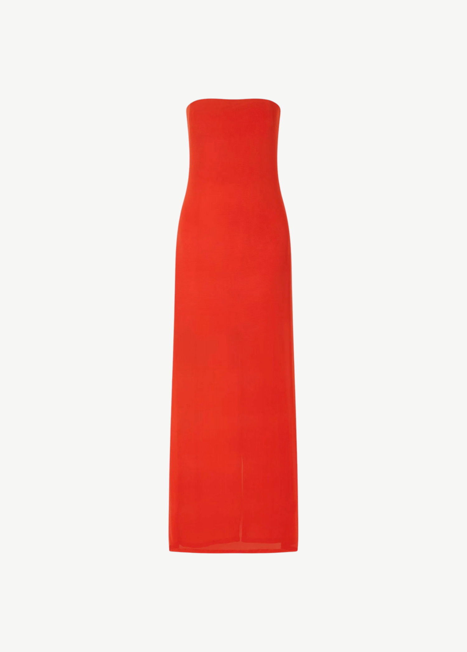 A vibrant red strapless Liliana Dress in a maxi length, perfect for evening dressing.